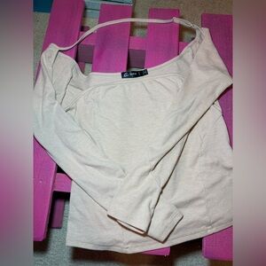 Shein Beige Ribbed Long Sleeve Top